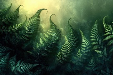 Wall Mural - a lush scene of ferns in a forest with dreamy lighting creates a calming, natural artwork.