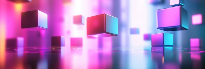 Leinwandbilder - Futuristic minimalistic background with floating colorful cubes and neon gradients in a vibrant digital space