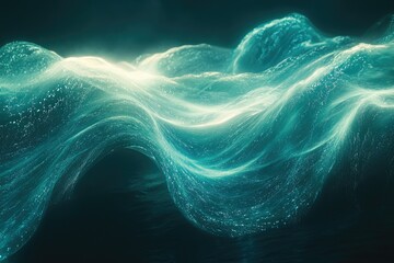 Poster - Abstract depiction of ocean waves with dynamic movement and turquoise hues, creating a sense of depth and energy.