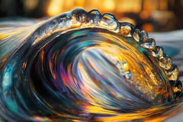 Poster - A mesmerizing macro shot of a wave showcasing iridescent colors and intricate detail.