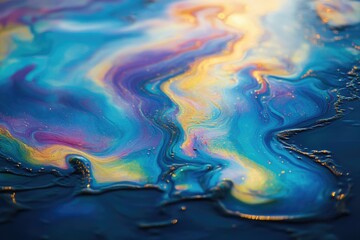 Fototapete - Vibrant swirling colors of blue, purple, and gold create an abstract, iridescent effect resembling oil on water.