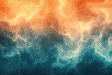Poster - Abstract digital rendering resembling a celestial dance between warm orange clouds and cool, swirling blue depths.