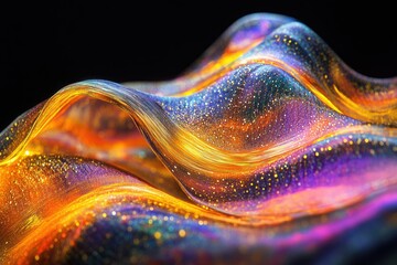 Leinwandbilder - Wavy strands flow with vibrant hues and sparkling textures, creating a mesmerizing and dynamic abstract composition.