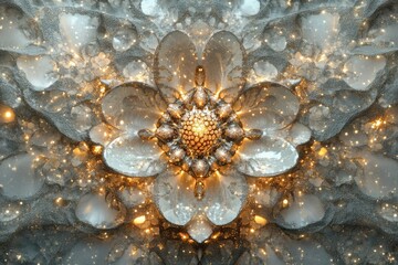 Poster - A mesmerizing digital rendering of a floral pattern with intricate details and golden accents.