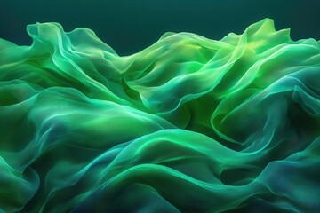 Leinwandbilder - Abstract image featuring flowing, translucent fabric in shades of green, creating a dynamic and ethereal visual experience with a calming, nature-inspired aesthetic.
