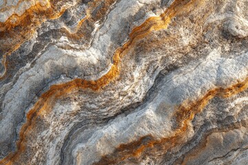 Leinwandbilder - A close-up abstract of textured grey rock with golden-brown wavy lines and intricate details creating an organic pattern.