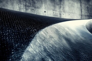 Poster - The abstract, close-up image features a smooth, curving surface with a distinct pattern against a textured concrete wall.