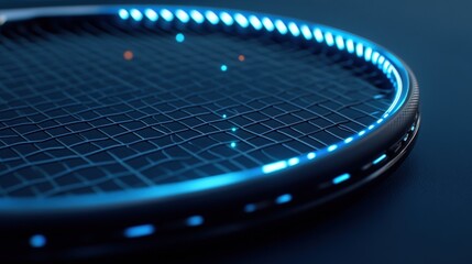 Close up image of a modern glowing tennis racket