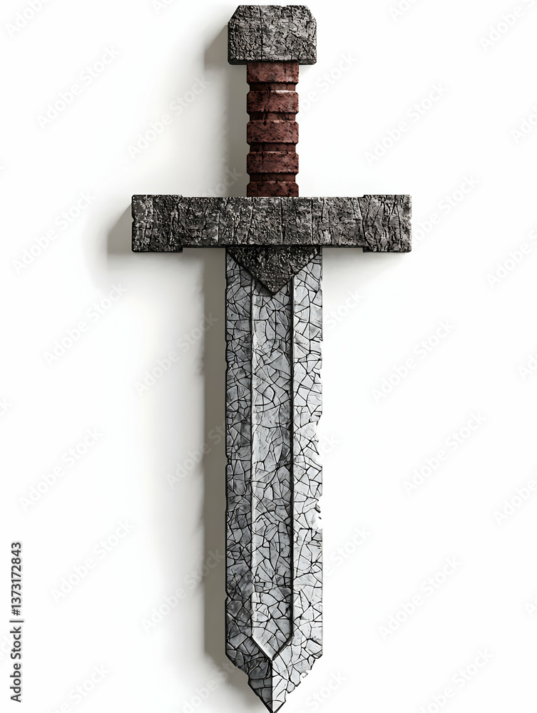 Grey Medieval Sword with Brown Hilt on White Background Stock Photo ...