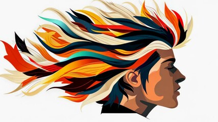 Wall Mural - capture the essence of autumn with a trendy haircut illustration, highlighting vibrant colors and st