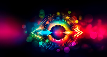 Wall Mural - colorful abstract design featuring two arrows pointing towards each other within a circular shape. v