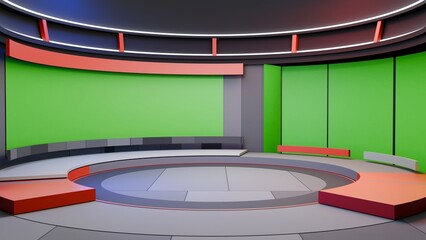 Wall Mural - 3D Virtual TV Studio News, Backdrop For TV Shows .TV On Wall.3D Virtual News Studio Background,3d illustration