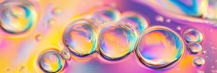 Leinwandbilder - Close-up view of iridescent gasoline swirls creating vibrant neon colors on water surface during daylight with smooth gradient transitions