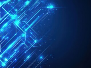 Fototapete - Blue abstract background with blue glowing geometric lines Modern shiny blue diagonal rounded lines pattern Futuristic technology concept Suit for poster