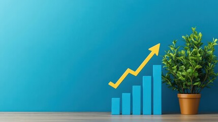 Poster - Blue growth graph business chart data diagram on success financial presentation background with abstract up arrow bar symbol