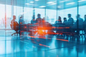 Poster - Blurred business people meeting in modern office building conference room