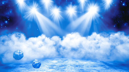 Wall Mural - enchanting stage with a globe surrounded by ethereal clouds and cosmic elements in a dreamlike atmos