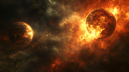 Wall Mural - enigmatic space scene featuring multiple planets in various sizes illuminated by distant stars with 