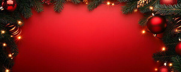 Canvas Print - a festive christmas backdrop featuring evergreen branches and ornaments, perfect for holiday designs