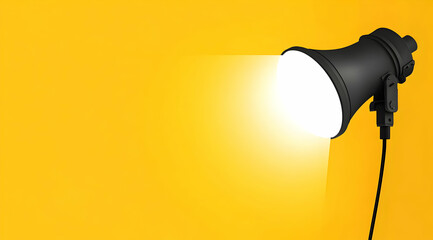 Wall Mural - a sleek black lamp emits bright light against a vibrant yellow background, perfect for modern design