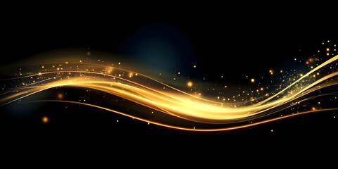 Wall Mural - a stunning golden wave of light with sparkling effects on a dark background, perfect for backgrounds