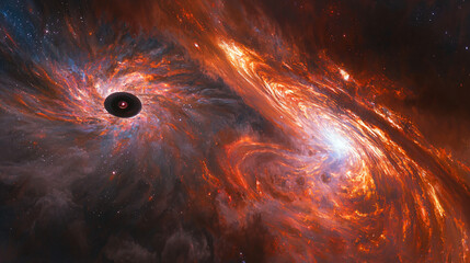 Wall Mural - astronomical view of a black hole at the center of a nebula surrounded by ambient light and cosmic e