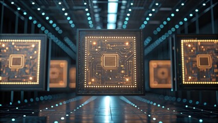 Fototapete - Abstract Glowing Circuits with Digital Maps and High-Quality Detail