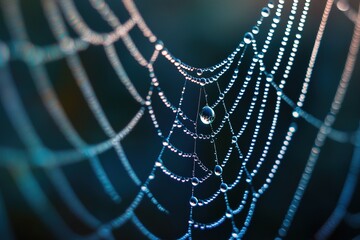 Nature's breathtaking masterpiece, a spiderweb embellished with a glistening dew drop, epitomizes mesmerizing fusion of delicate fragility, captivating geometry, and awe-inspiring beauty