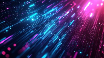 Leinwandbilder - Futuristic pattern with glowing holographic lines in neon blue and purple tones creates a vibrant digital atmosphere