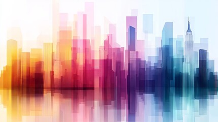 Sticker - Abstract colorful skyline of New York City reflected in water