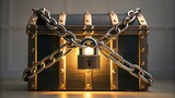 Sturdy lock and chain wrapped around a treasure box symbolizing security and protection of valuables