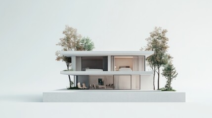 Aufkleber - Modern minimalist house architectural model with trees.