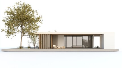 Aufkleber - Modern minimalist house design with outdoor patio and tree.