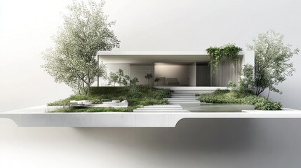 Aufkleber - Modern minimalist house with integrated garden, showcasing indoor-outdoor living.