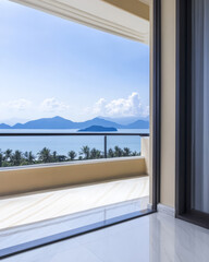 Fototapete - Breathtaking ocean view from a luxurious balcony on a sunny day