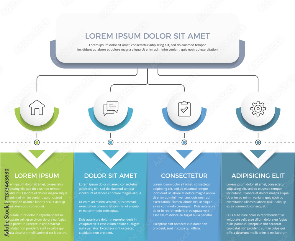 Flow chart with 4 elements, business infographic template, vector eps10 ...