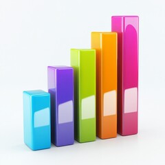 Poster - Colorful Bar Graph: Upward Trend of Bright 3D Columns on a White Background, Representing Growth and Success