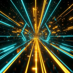 Poster - Cyberpunk Corridor: A futuristic perspective of glowing lines in a dark space, with a technological and abstract feel.