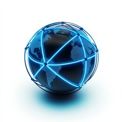 Fototapete - Global Network Technology: Illuminated World Connectivity with Digital Data Transmission