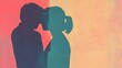 © YOUR - Silhouetted couple stands together heads nearly touching against colorful backdrop
