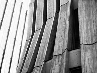 Fototapete - Cement concrete wall line pattern Building facade Grey texture Architecture details