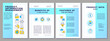 © IMG visuals icons - Product information management blue brochure layout. Benefits, features and data sheets. Leaflet advertising design with color line icons. Editable 4 pages. Arial, Myriad Pro-Regular fonts used