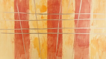 Leinwandbilder - Muted ochre and coral pencil strokes form a textured abstract canvas showcasing warm tones and linear patterns