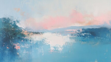 Poster - Soft pastel blue and pink landscape with hints of natural features under a serene sky