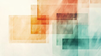 Fototapete - Soft pastel amber and teal grid fragments create a harmonious abstract composition with layered shapes and gentle hues