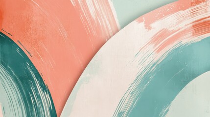 Fototapete - Soft pastel coral and teal arcs blend harmoniously in an abstract art piece, creating a tranquil atmosphere