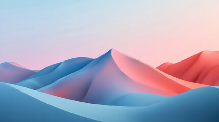Poster - Minimalist gradient landscape with smooth transitions from blue to pink hues during serene sunrise
