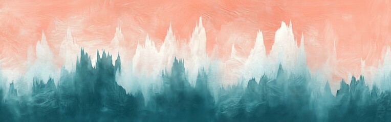 Poster - Pencil strokes create a harmonious blend of coral and teal, showcasing abstract artistry with a soothing aesthetic effect