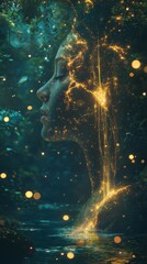 Aufkleber - Surreal representation of a glowing woman surrounded by nature during twilight