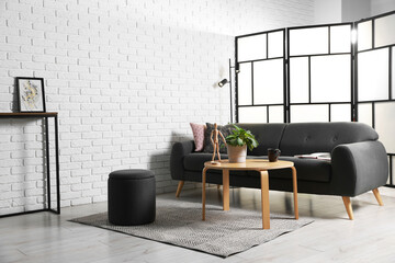 Aufkleber - Stylish furniture, decor, lamp and houseplant in living room. Interior design